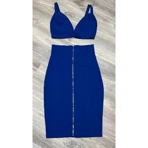 Charlotte Ruse Royal blue two piece set bralette top and pencil skirt Y2K size s
